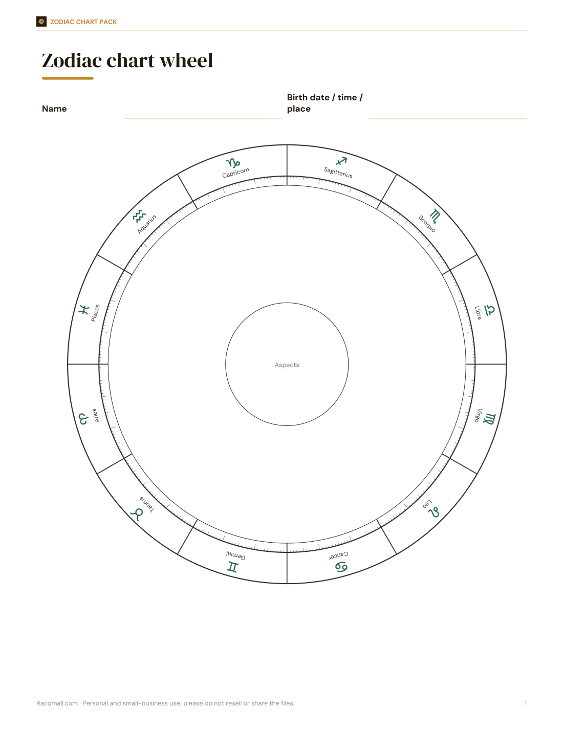 Preview of the first page of Blank chart wheel (PDF)