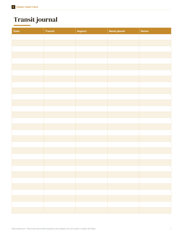 Preview of Printable Transit Journal